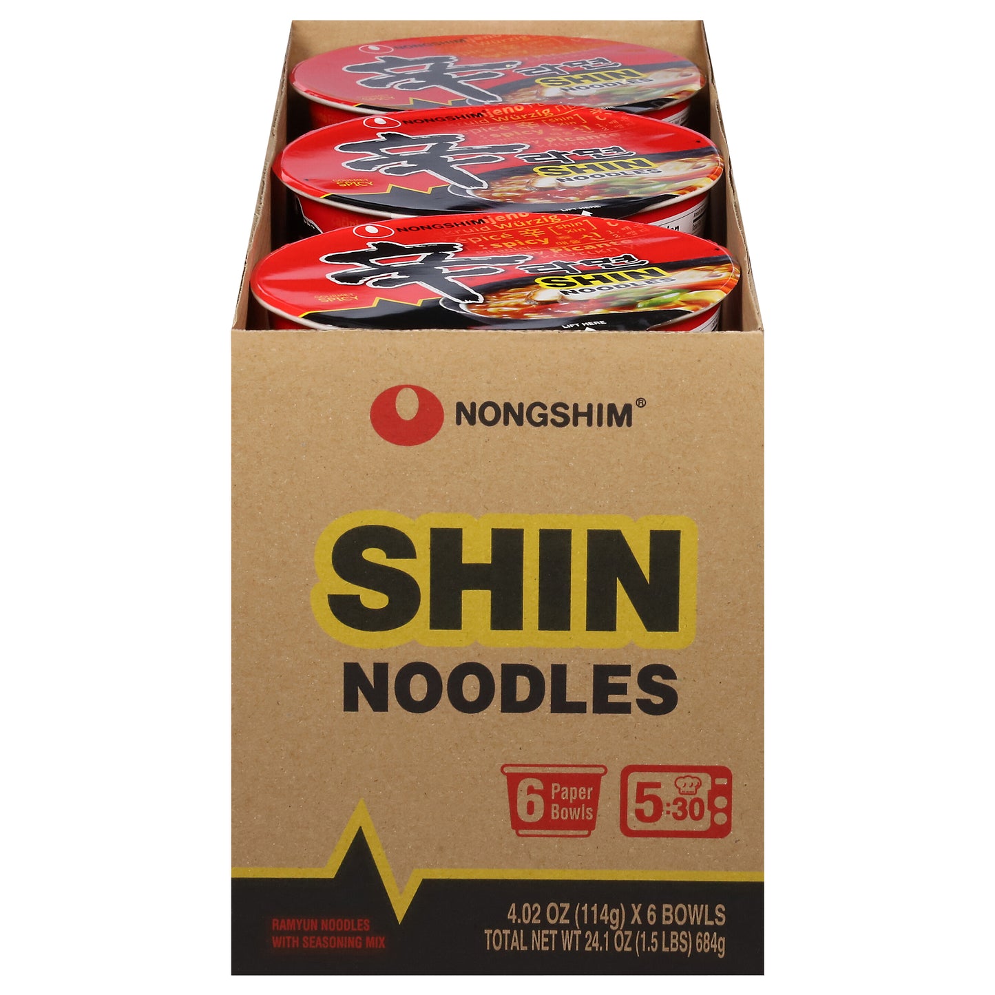 Nongshim Spicy Noodles 6 - 4.02 oz Bowls