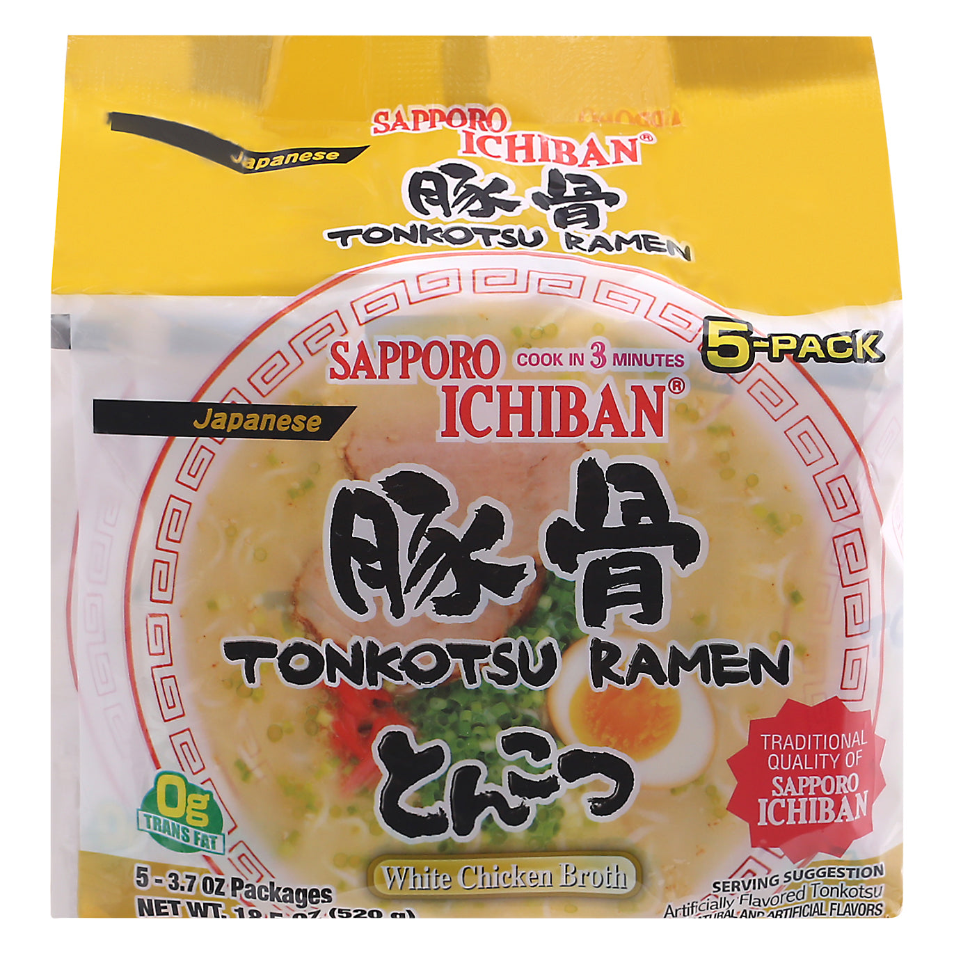 Sapporo Ichiban Japanese White Chicken Broth Tonkotsu Ramen 5-3.7 oz Packs