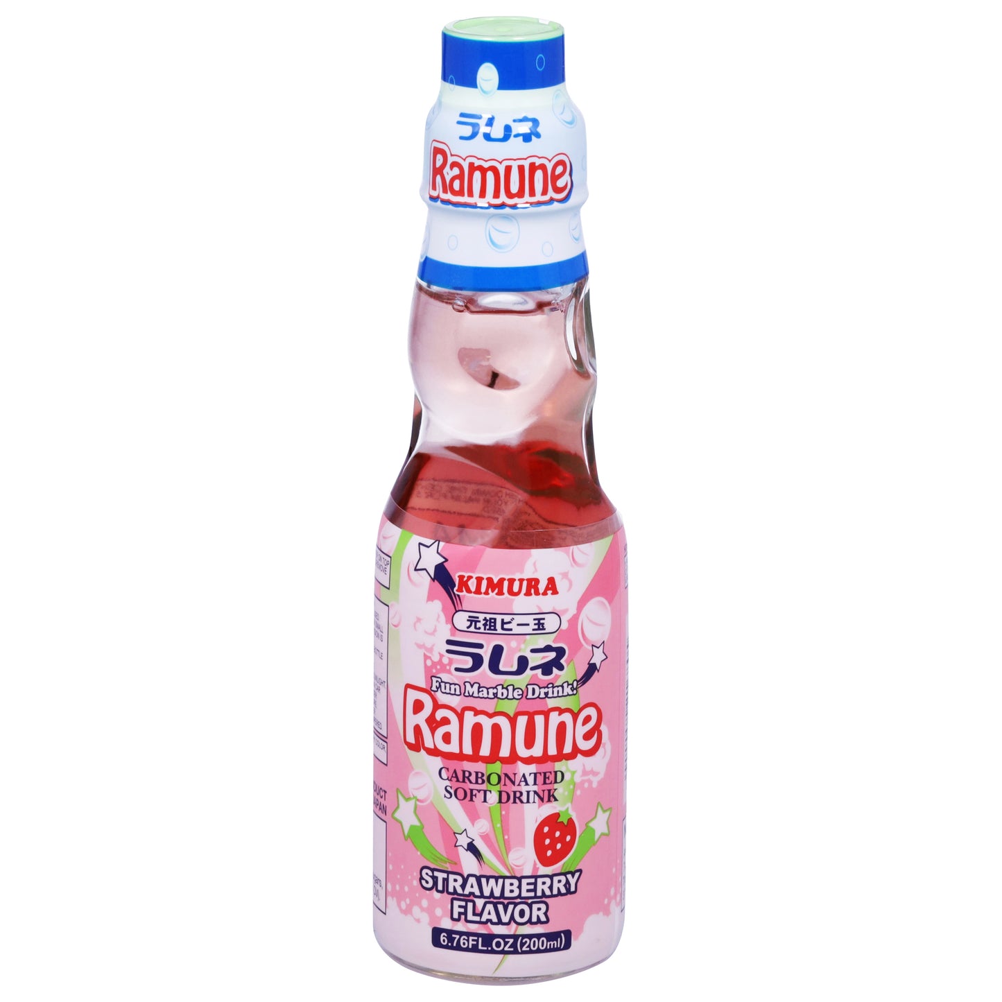 Kimura Carbonated Ramune Strawberry Flavor Soft Drink 6.76 fl oz