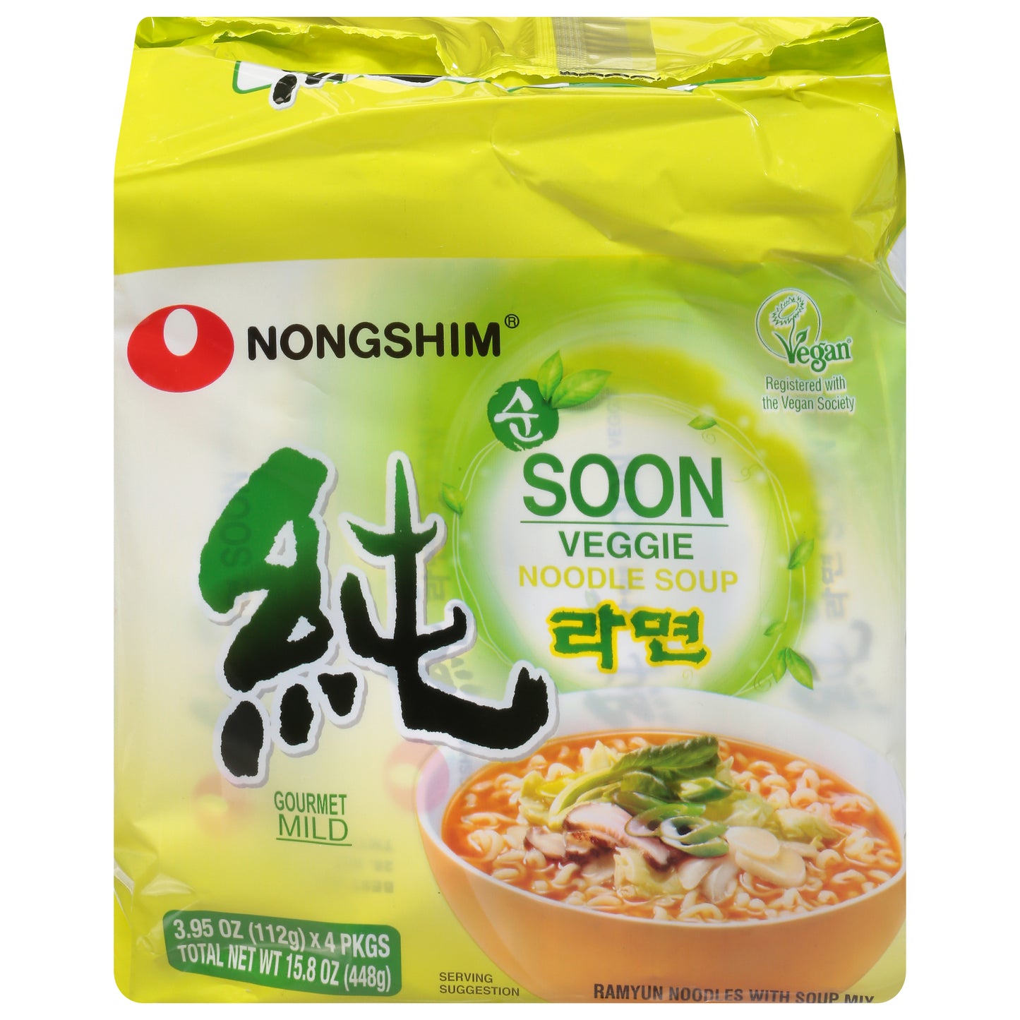 Nongshim Family Pack Gourmet Mild Soon Veggie Noodle Soup 4 - 3.95 oz Each