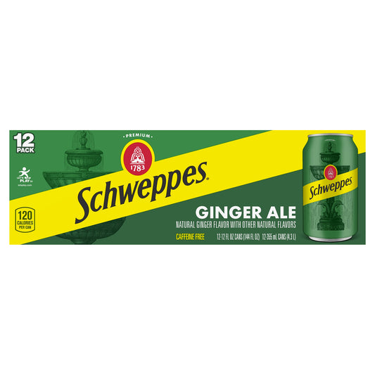 Schweppes Ginger Ale Soda, 12 fl oz cans, 12 pack