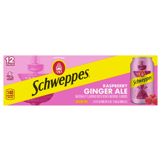 Schweppes Raspberry Ginger Ale Soda, 12 fl oz cans, 12 pack