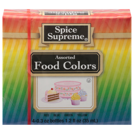 Spice Supreme Assorted Food Colors 4 - 0.3 oz Bottles