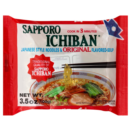Sapporo Ichiban Noodles & Soup 3.5 oz - JAPANESE STYLE NOODLES & ORIGNAL FLAVORED SOUP